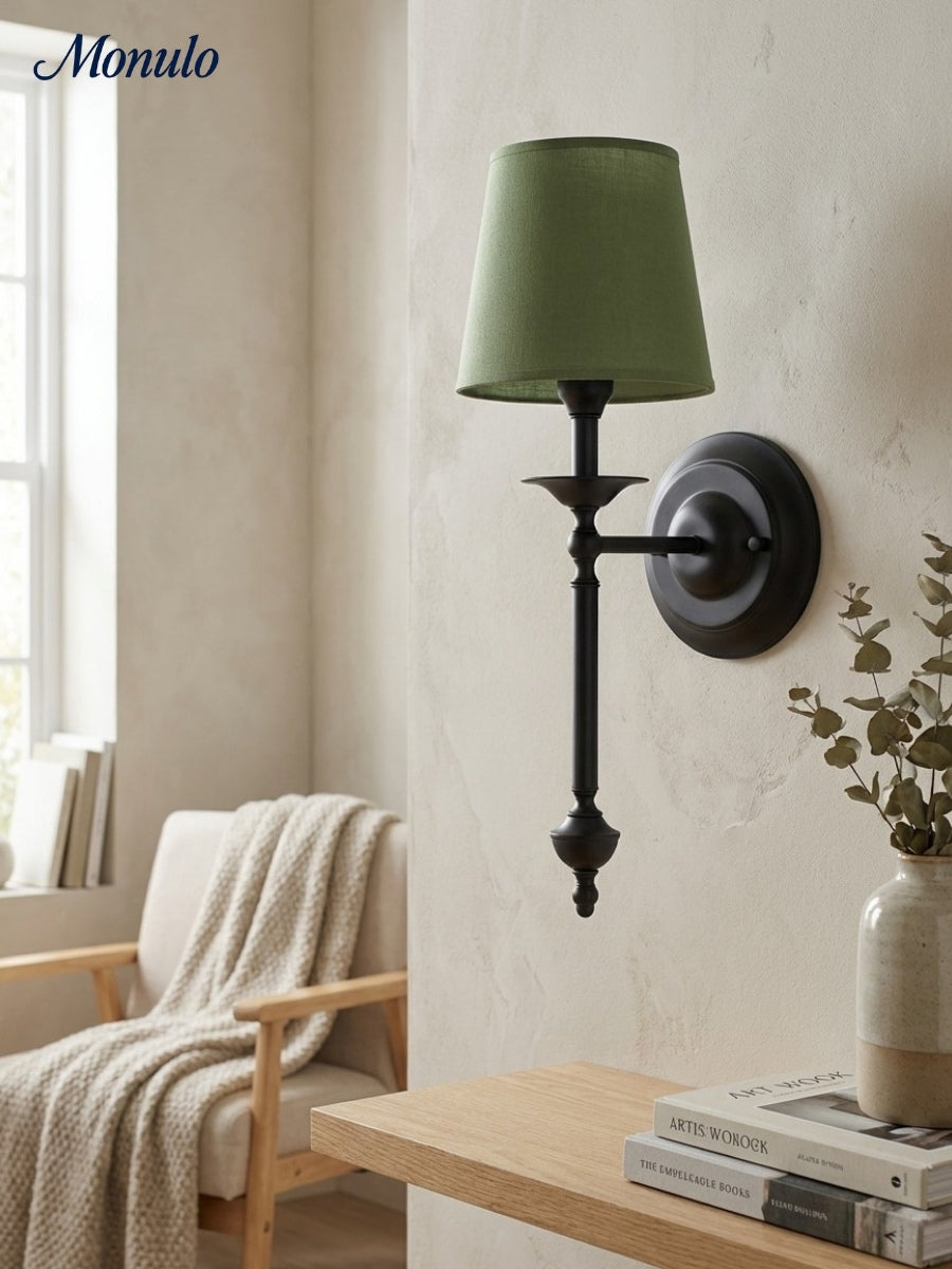 Stoffen Wandlamp met Vintage Koperen Afwerking – Sfeervolle Verlichting voor Hal, Slaapkamer en Woonkamer | Sansoti