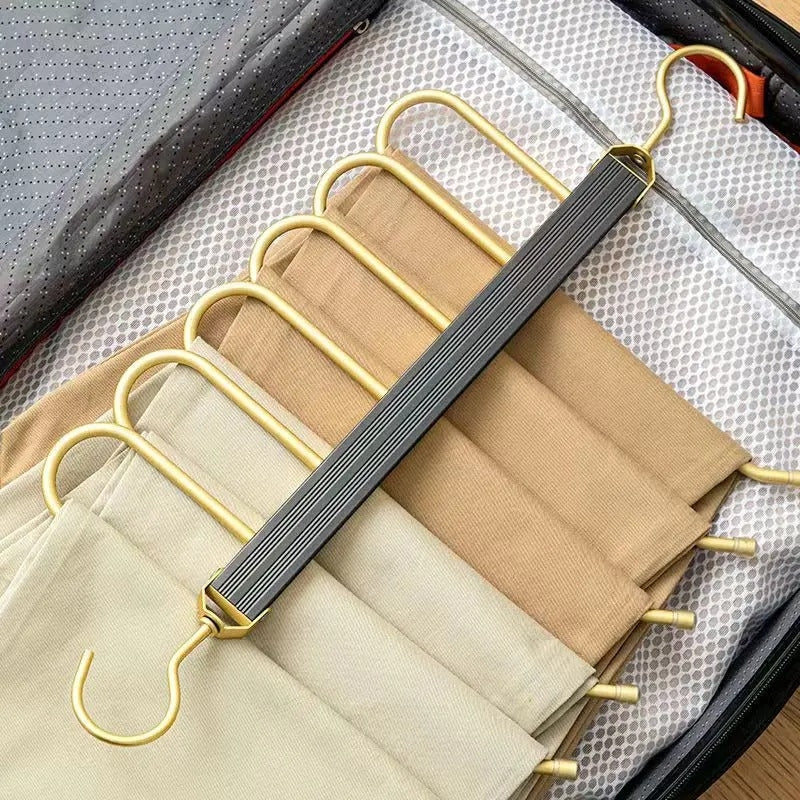 Broekhanger aluminium 6 broeken goud ruimtebesparend kledinghanger kast organizer draaibare hanger anti slip broekhouder | Sansoti
