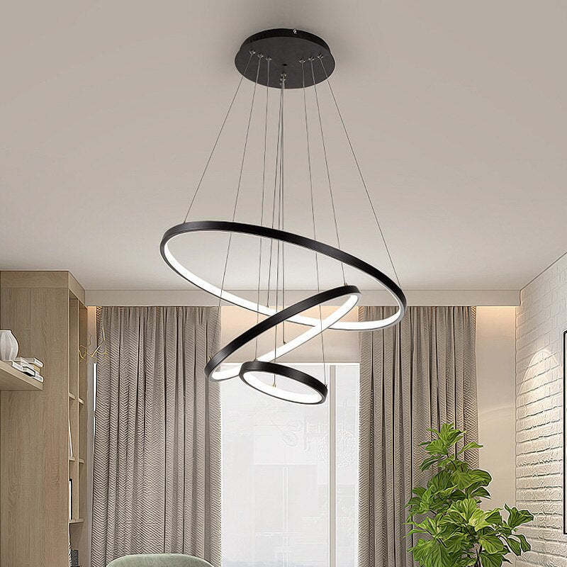 LED Pendant Light Metal Three Rings Adjustable Gold White Black Living Room Dining Room Bedroom Modern Design | Sansoti