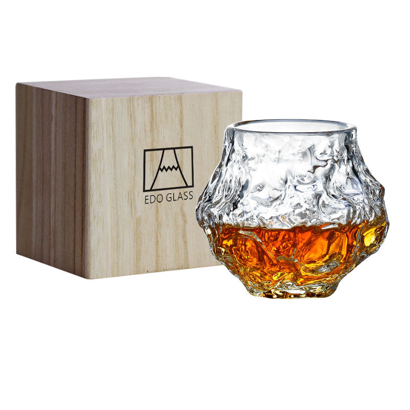 Japans Whiskyglas Handgemaakt Hittebestendig Glas 380ml Meteoor Design voor Premium Whisky Sake Cocktails Spiritualiën Luxe Drinkglas met Houten Kist Geschenkverpakking | Sansoti