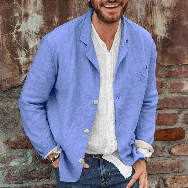 Lichte Herenjack Linnen Katoen Regular Fit Knopen Voorjaar Zomer Overgangsjack Casual Stijl Ademend Comfortabel | Sansoti