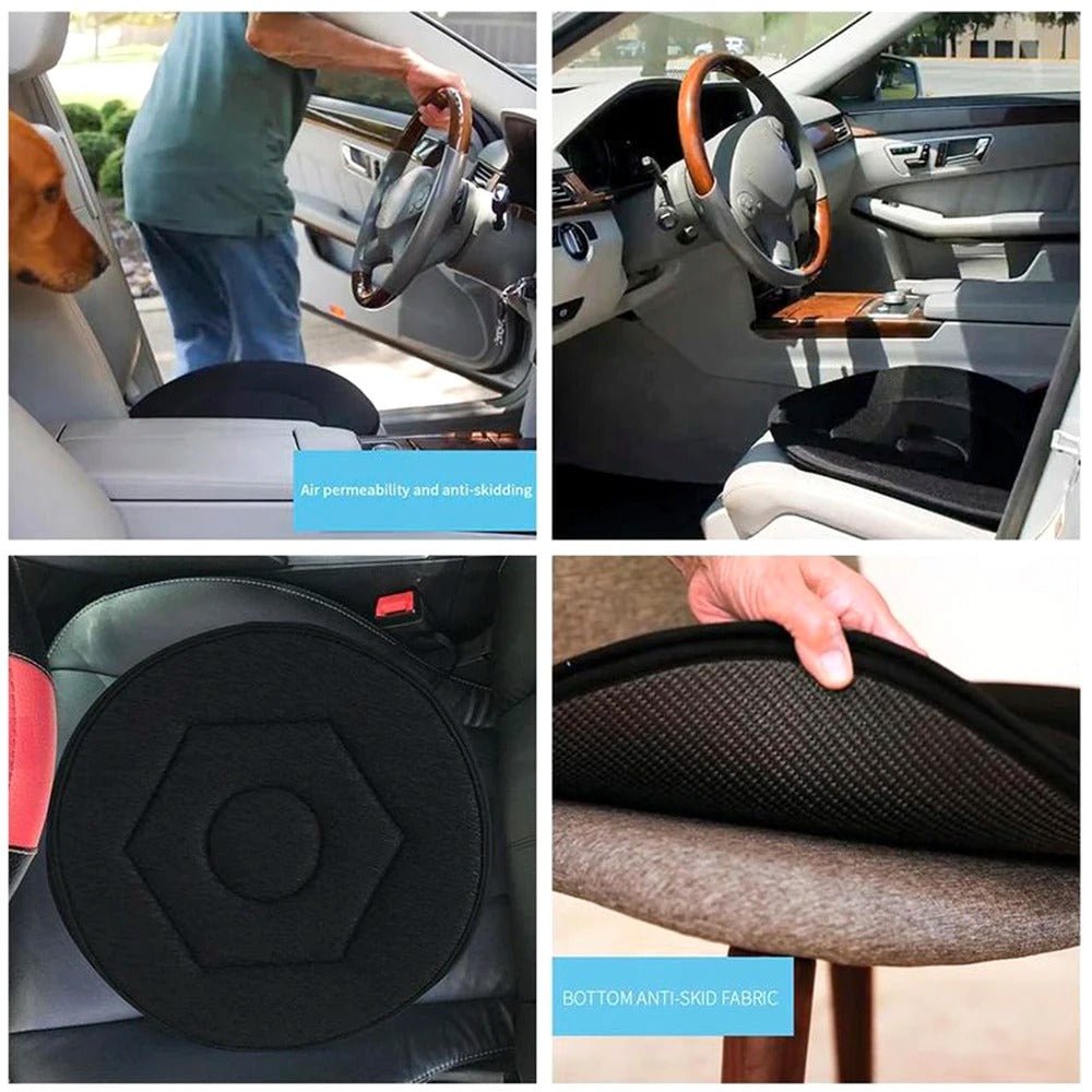 Draaibaar Zitkussen 360° Memory Foam Stoelkussen voor Ouderen Mobiliteit Comfort Auto Rolstoel Zwart Grijs | Sansoti