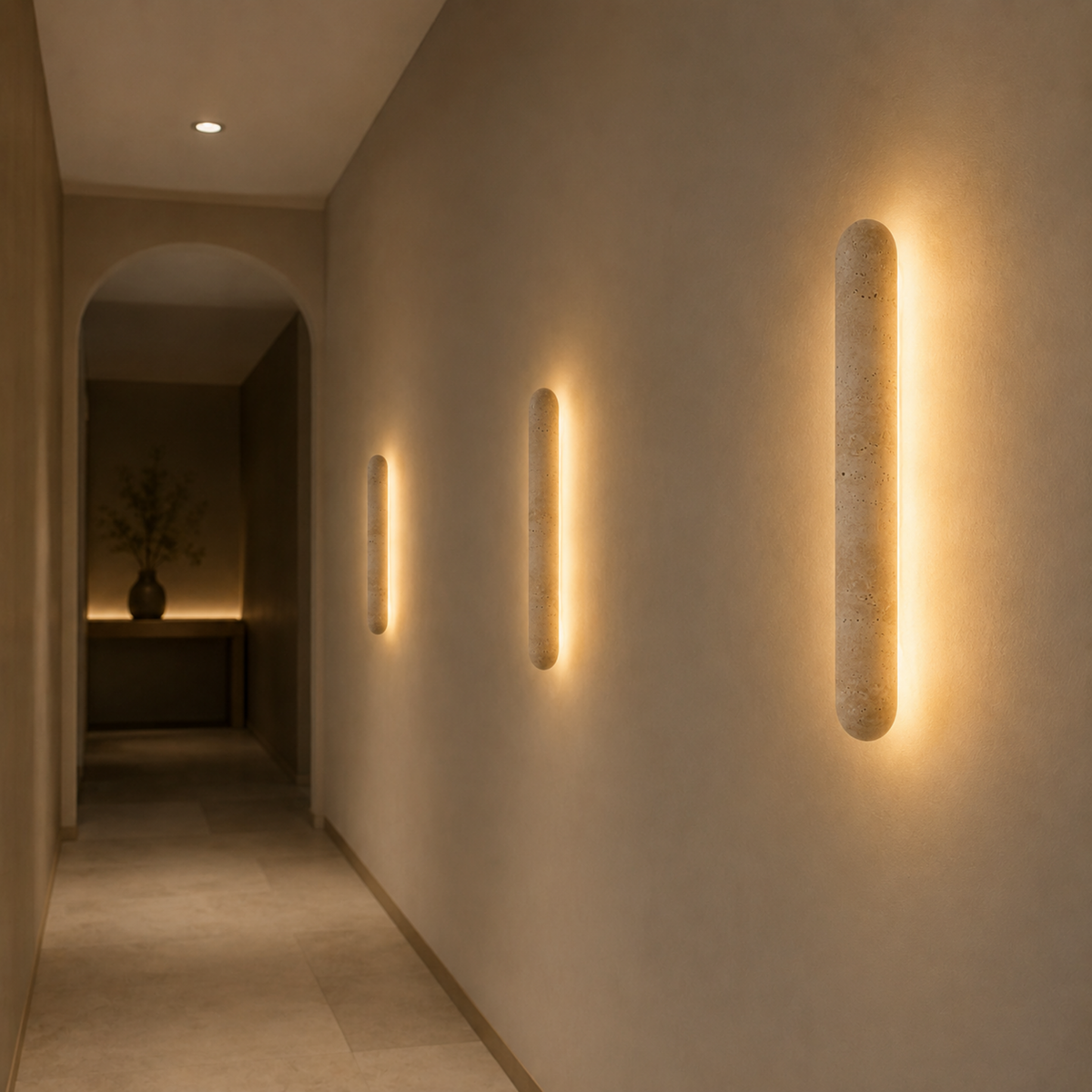 Applique murale cylindrique en pierre naturelle, LED à lumière chaude, travertin, éclairage architectural pour salon et couloir | Sansoti