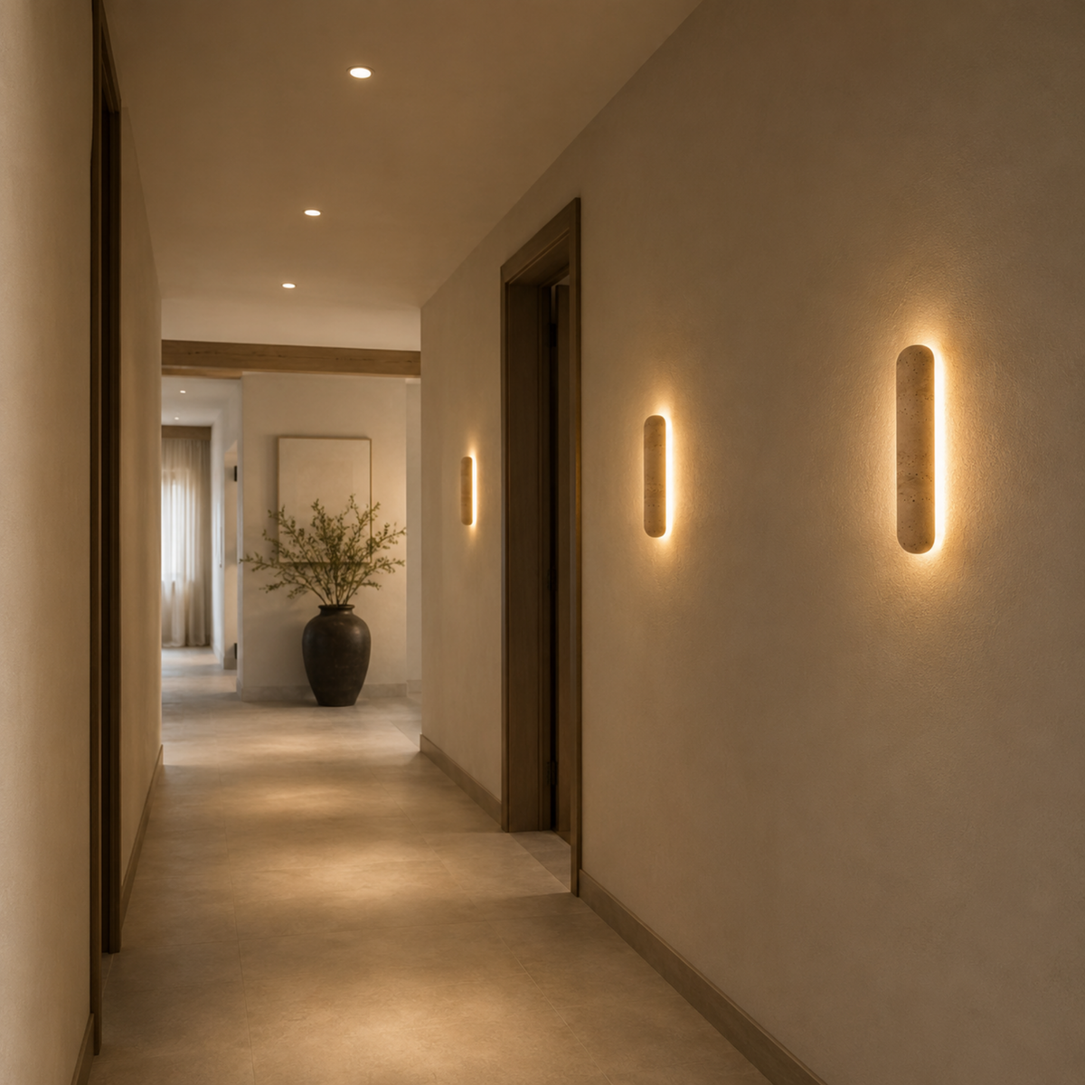 Applique murale cylindrique en pierre naturelle, LED à lumière chaude, travertin, éclairage architectural pour salon et couloir | Sansoti