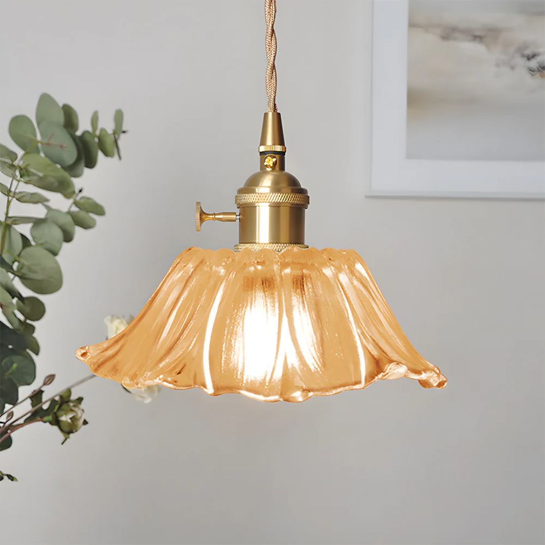 Cullivan Flower Hanglamp Glas Metaal Rood E27 Eettafel Verlichting Vintage Bloem Lamp Hal Sfeerverlichting | Sansoti