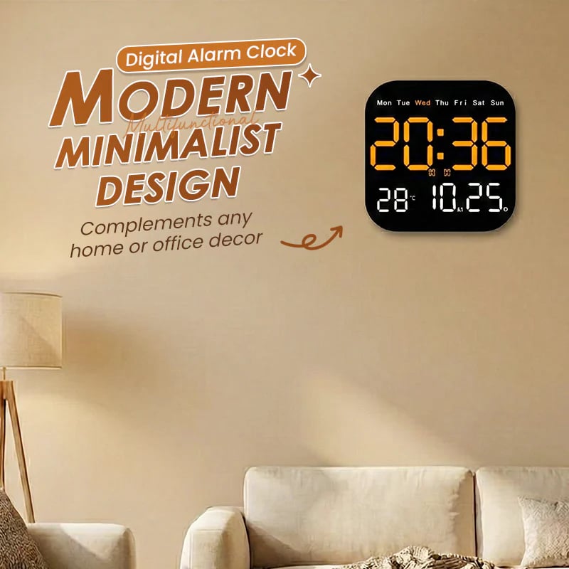 Digitale Wanduhr mit Fernbedienung, Temperaturanzeige, Datum und Dimmfunktion, modernes Design für Büro und Schlafzimmer | Sansoti
