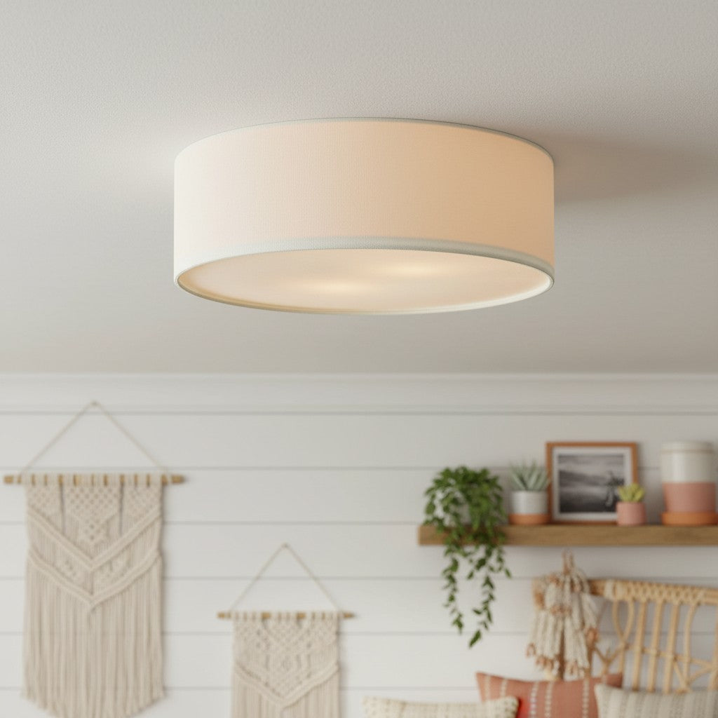 Linen ceiling lamp with drum shade, modern design, E27 socket, Scandinavian style, bedroom, living room | Sansoti