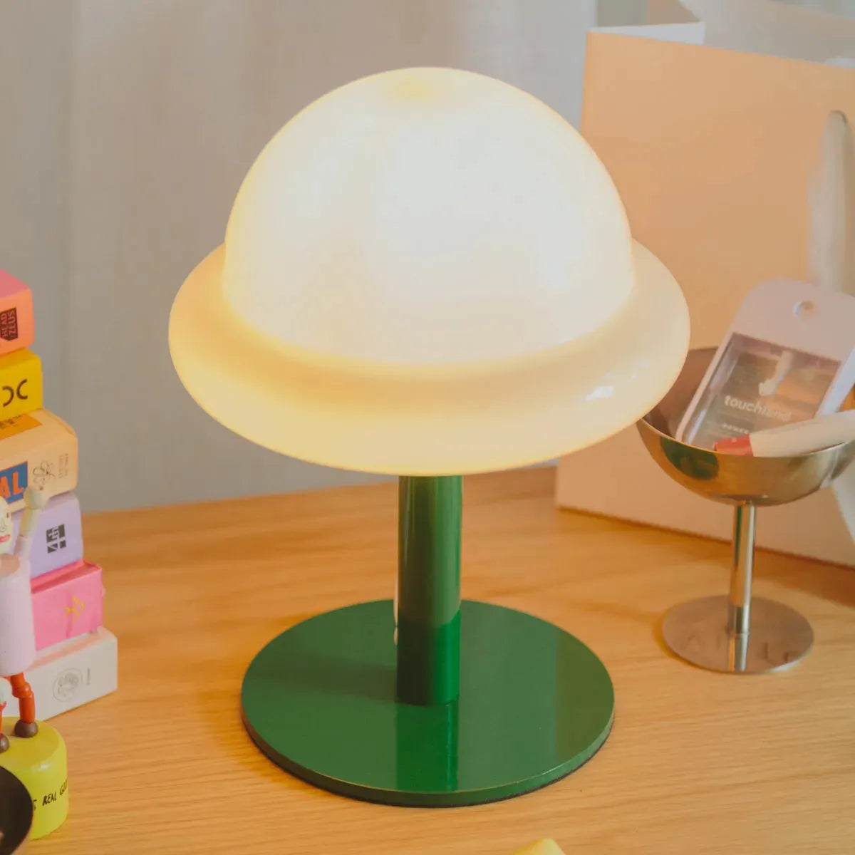 Tischleuchte Glas Metall Verspielt 28cm Mintgrün Gelb Stimmungslicht Wohnzimmer Modern | Restfield