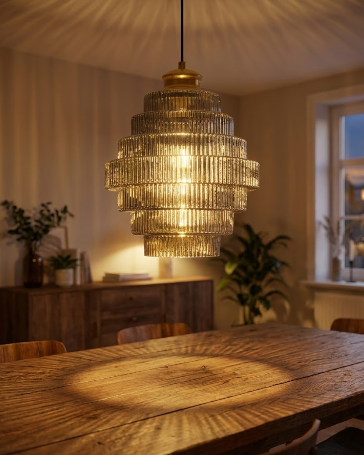 Suspension moderne en verre à étages avec détail doré pour salle à manger et salon – éclairage design luxueux | Restfield