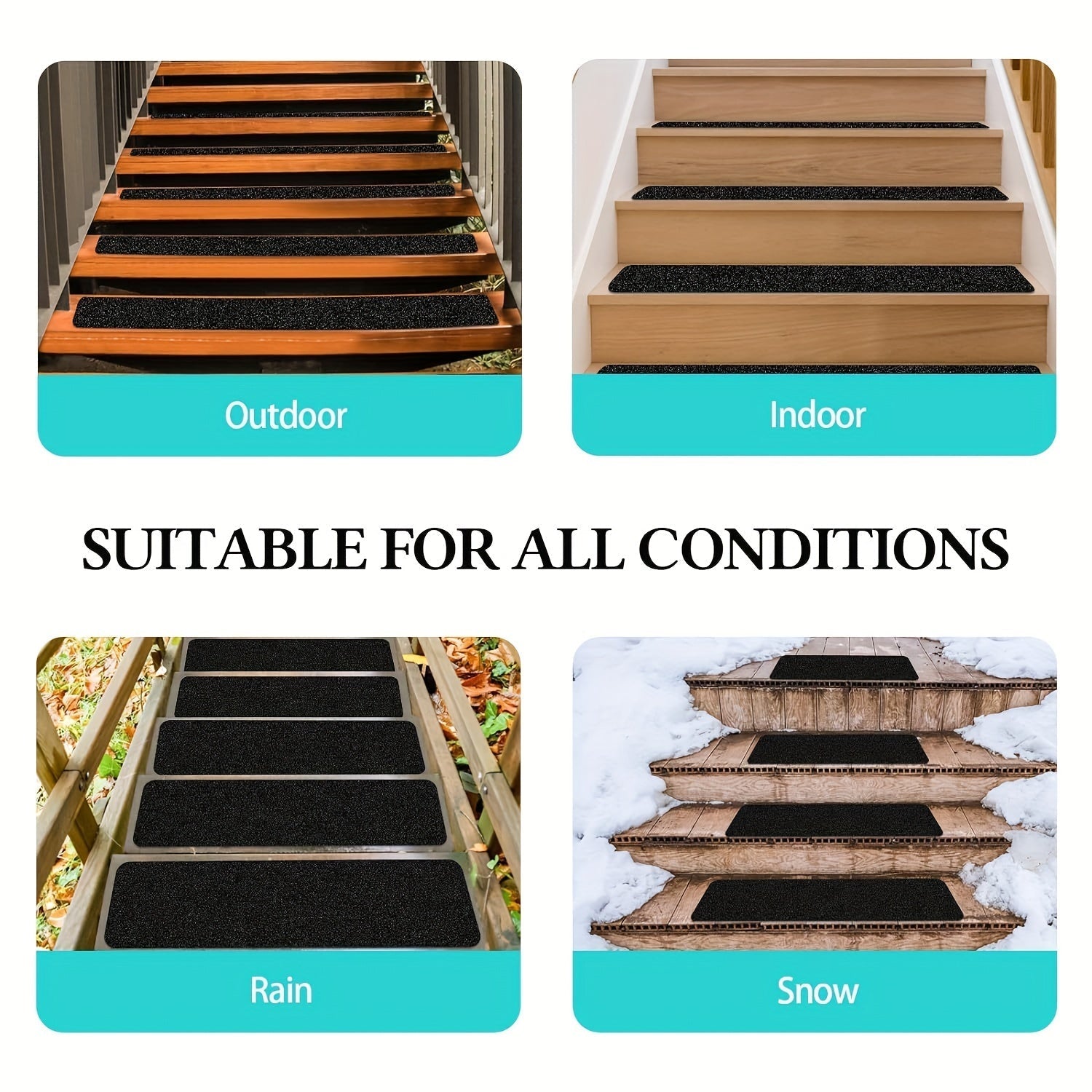 Antislip Trapstrips Set 10 Stuks Zelfklevend 15x61cm Zwart Weerbestendig Trap Oprit Binnen Buiten Veilig | Sansoti