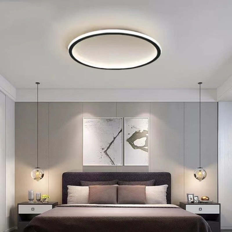 Moderne runde LED-Deckenleuchte aus weißem oder schwarzem Metall und Acryl, dimmbare Deckenbeleuchtung für Schlafzimmer und Wohnzimmer | Sansoti