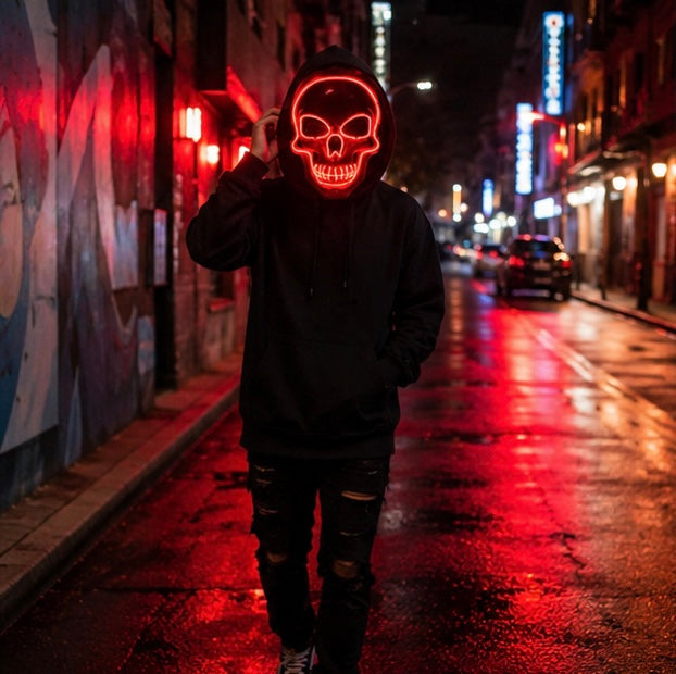 Illuminated Skull Mask LED Full-Face Horror Halloween Carnival Cosplay Party Masquerade Accessory | Sansoti