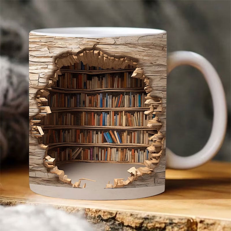Keramische Boekenplank Mok 3D Design 350ml Koffiekop Literatuur Liefhebbers Cadeau voor Keuken en Woonkamer | Sansoti