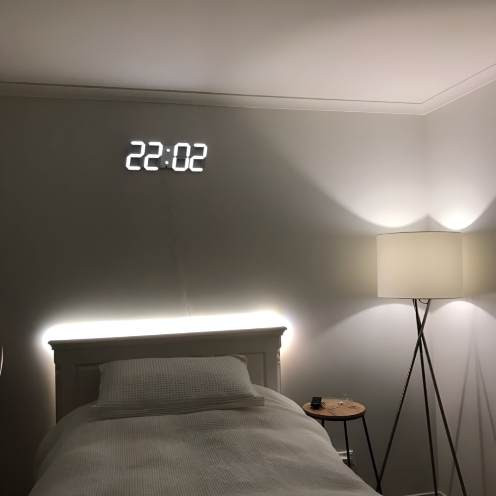 Große 3D Digitale LED Wanduhr Mit Dimmbarer Beleuchtung Und Nachtmodus Für Wohnzimmer Schlafzimmer Und Büro | Restfield