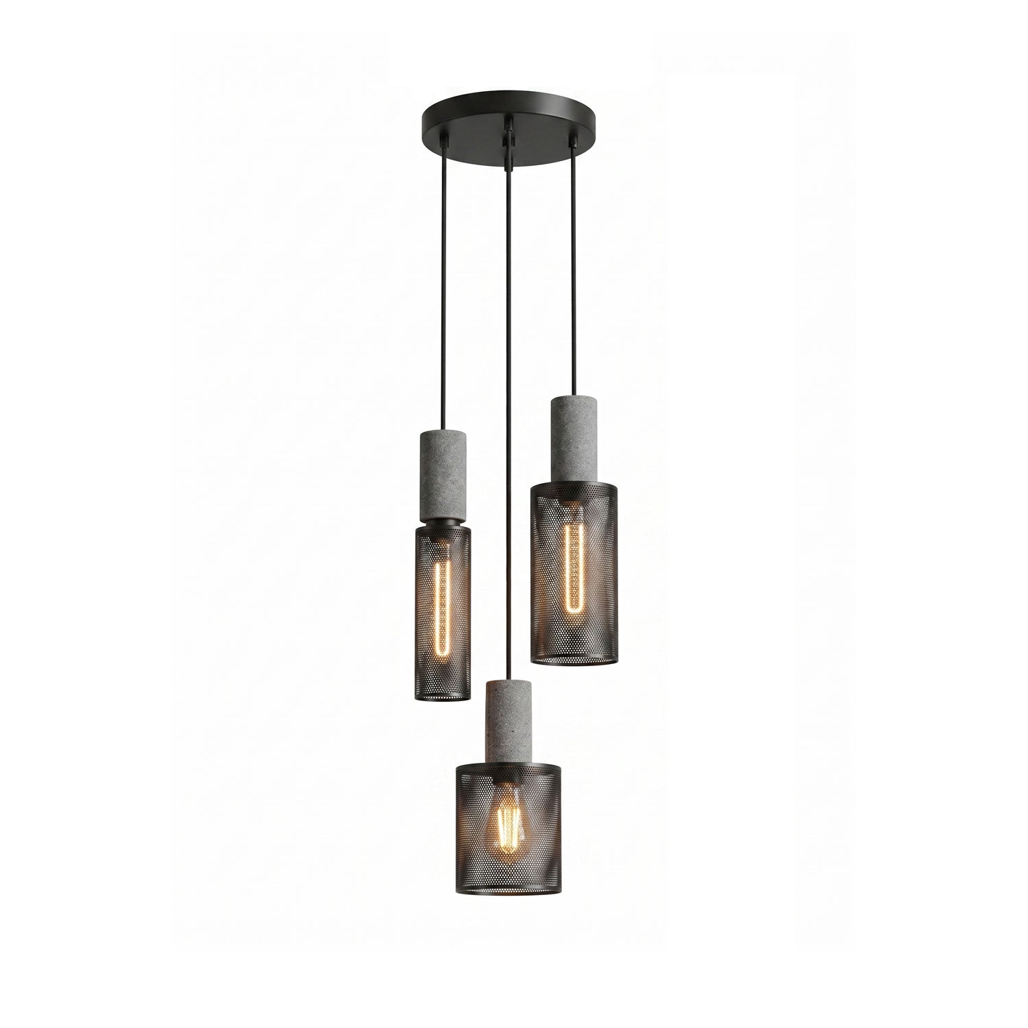 Industriële Hanglamp met Cement & Zwart Mesh — 6 Vormen | Sansoti