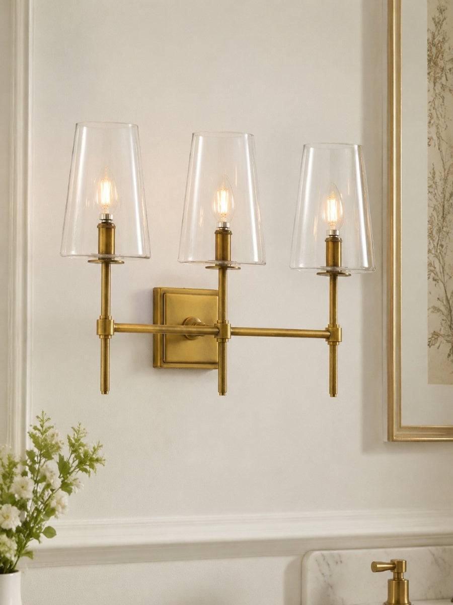 Glazen Wandlamp met Helder Glas – Enkelvoudige tot Drievoudige Configuratie – Elegante Badkamerverlichting | Sansoti