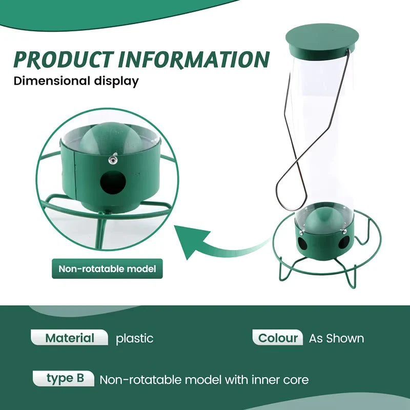 Bird Feeder Station with Rotating Perch and Four Feeding Ports for Wild Birds, Garden Birds, and Outdoor Birds | Sansoti