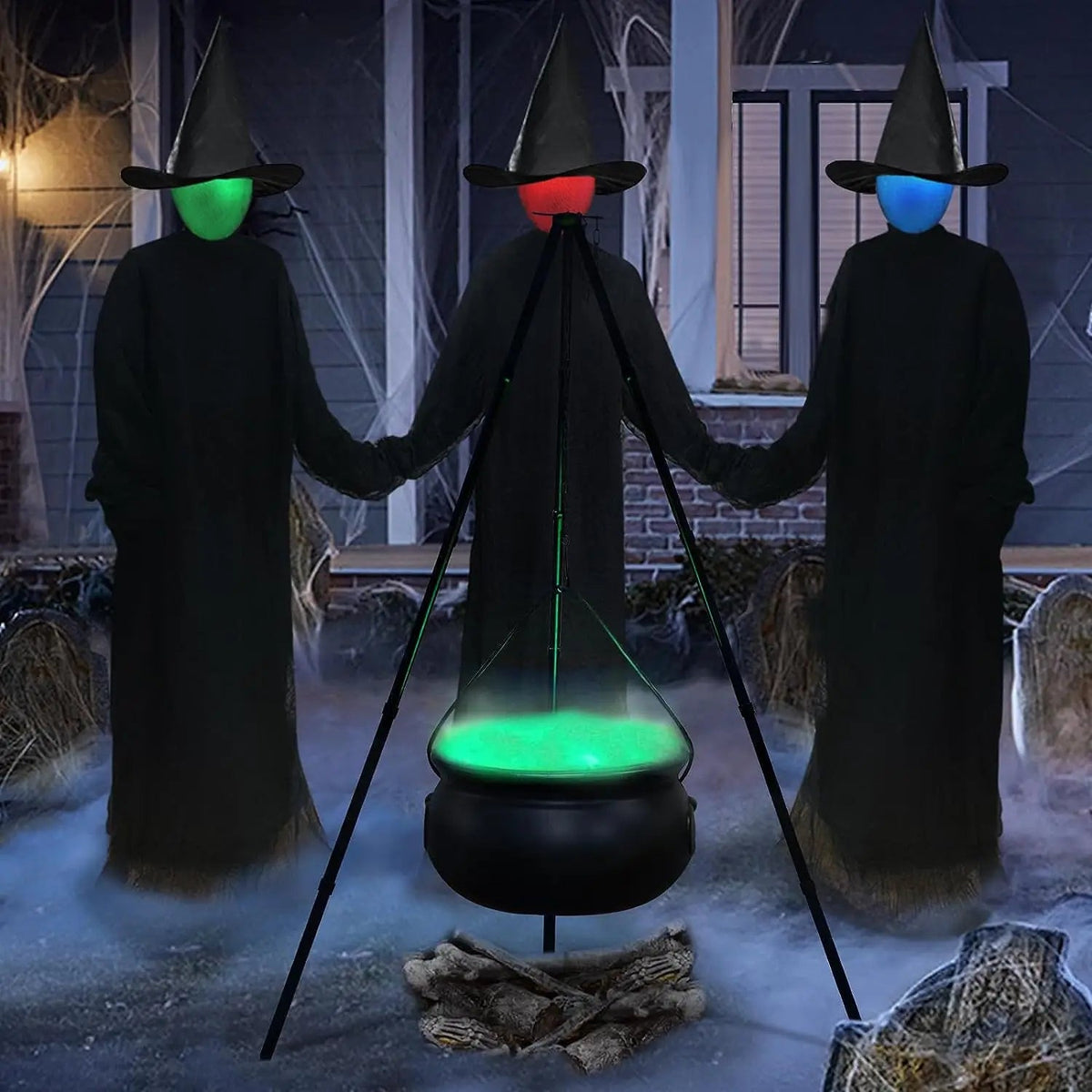 Witch's Cauldron Decoration with LED Lighting Tripod Halloween Garden Candy Bowl Party Decoration Spooky Ambiance | Sansoti