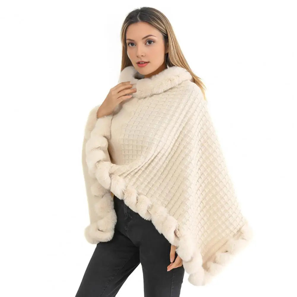 Faux Fur Wrap for Women, Winter Cape in Khaki Beige Bordeaux Gray Black, Imitation Fur Poncho, Elegant and Warm | Sansoti