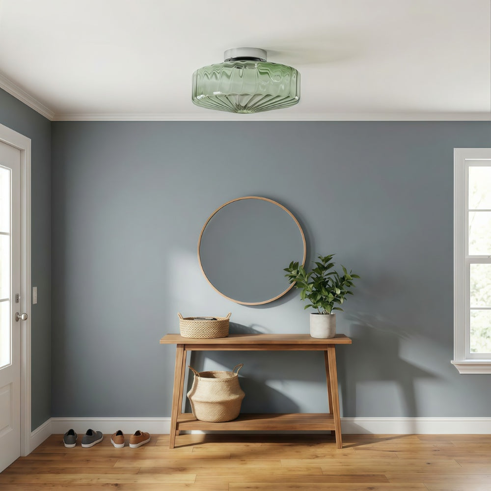 Vintage Geribbeld Glazen Plafondlamp Groen – Klassieke Verlichting voor Eetkamer, Entree & Gang | Sansoti