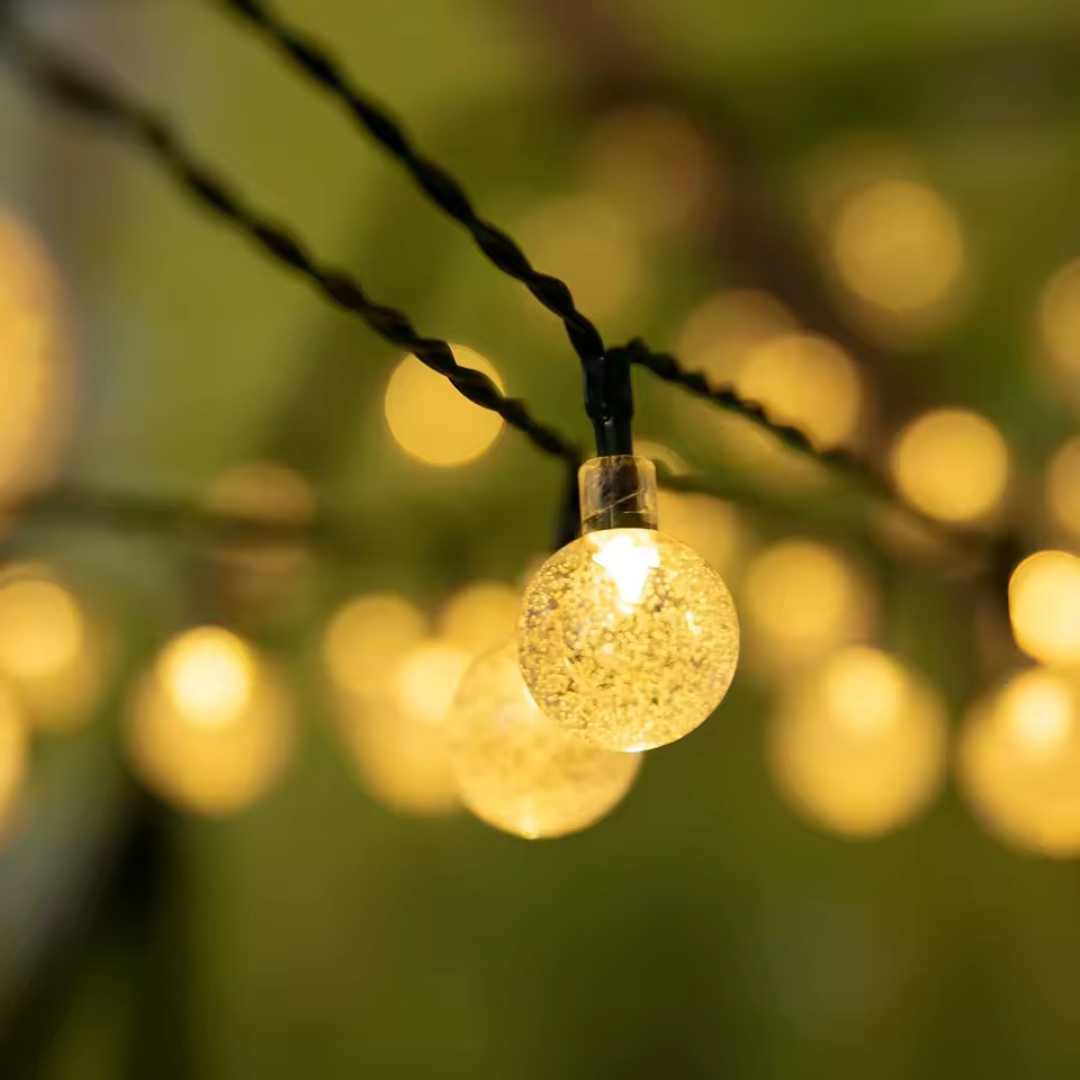 Solar-Powered String Lights with Crystal LED Bulbs Outdoor Garden Lighting Warm White Waterproof Ambient Lighting 5-22m | Sansoti