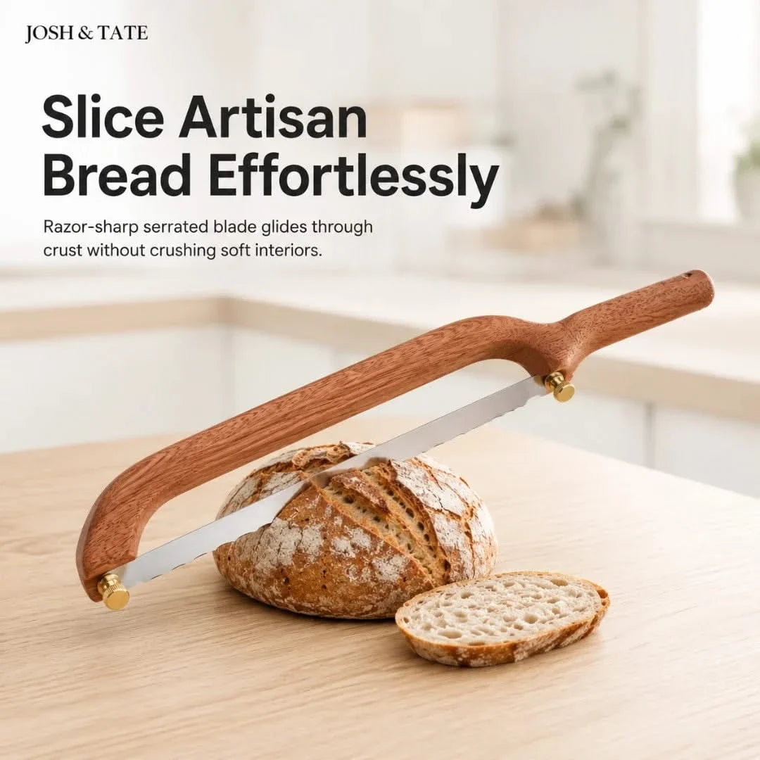 Gebogenes Brotmesser mit austauschbarer gezahnter Klinge, Holzgriff, für handwerkliche Backwaren, Bauernbrot und Baguette | Sansoti