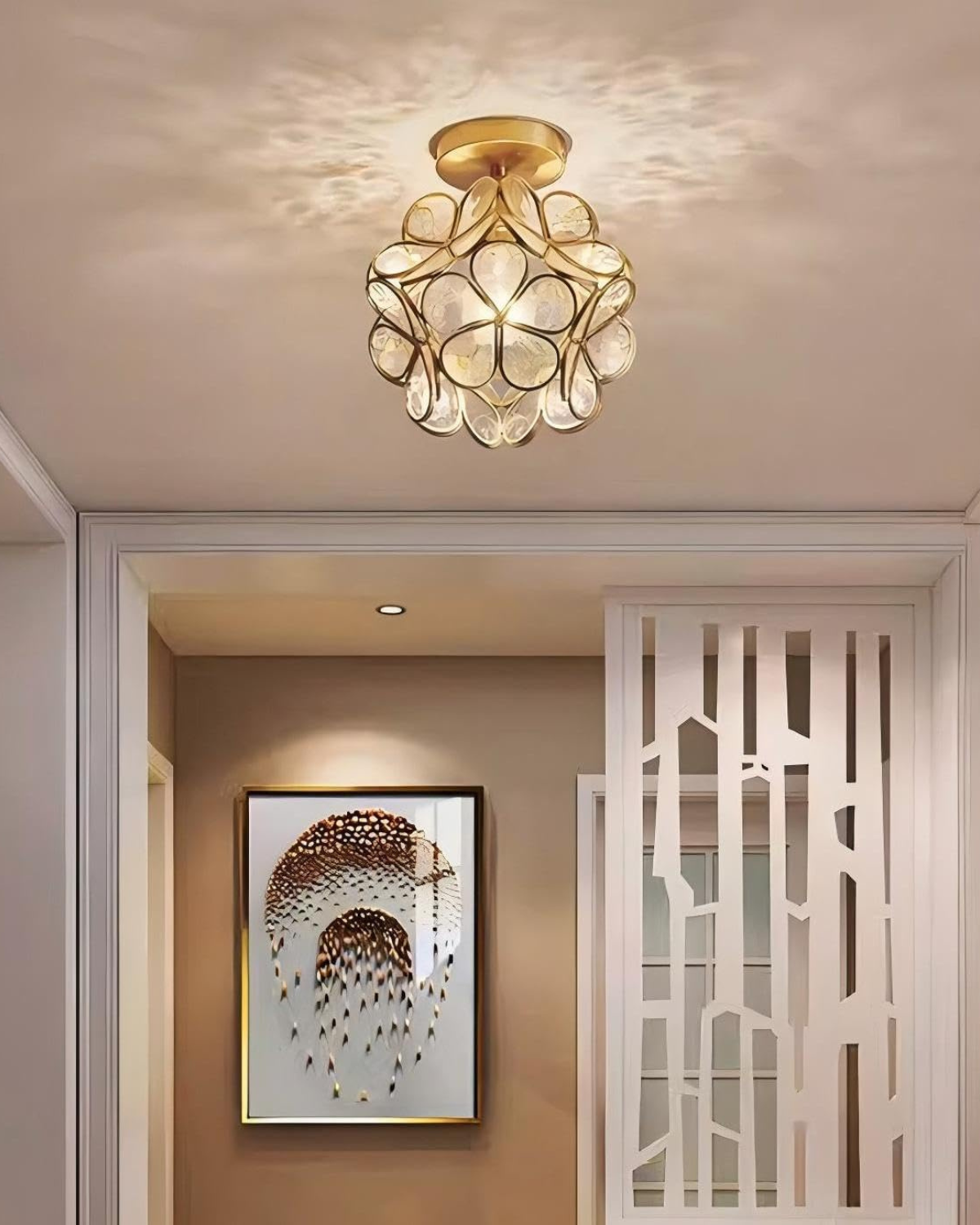 Lampe de plafond moderne avec motif floral en acrylique et fer doré – lampe design LED de luxe 20 cm | Restfield