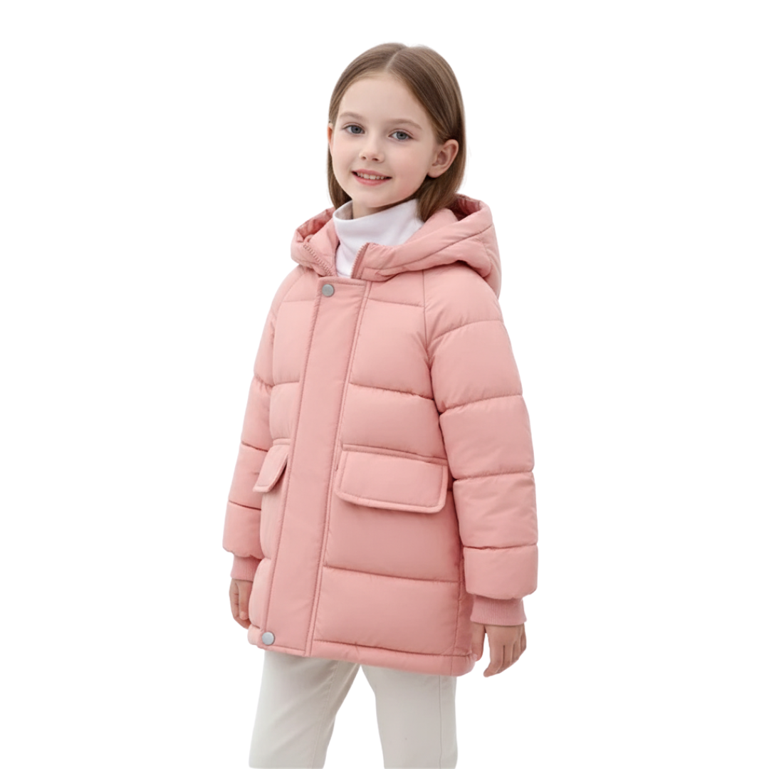 Gefütterte Winterjacke für Kinder - Lange Steppjacke mit Kapuze - Unisex-Pufferjacke 3-12 Jahre Warm | Sansoti