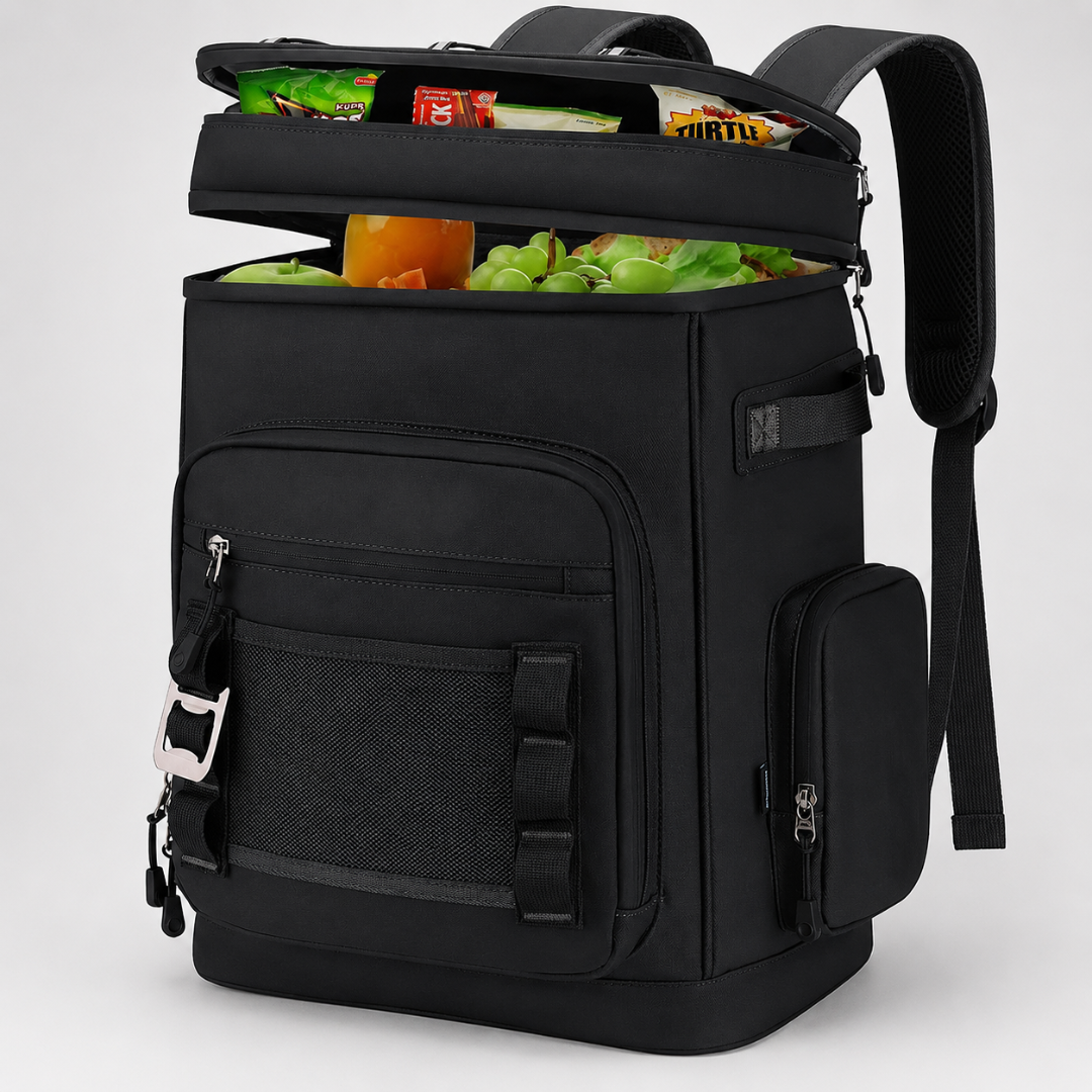 Isolierter Kühlrucksack mit Flaschenhaltern und zwei Fächern, thermische Isolierung für Picknick und Camping | Sansoti