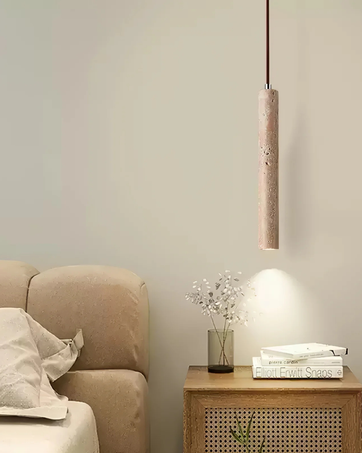 Natürliche Travertin Hängelampe mit zylindrischem Design für Esszimmer und Flur – Japandi Naturstein Beleuchtung | Restfield