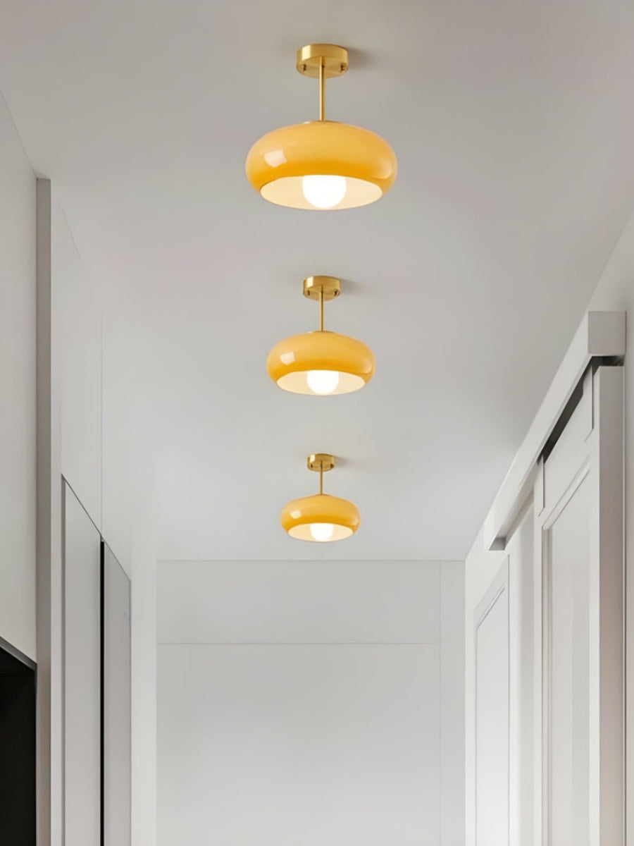 Plafondlamp Glazen Schijf Bauhaus Design Messing of Chroom Oranjegeel of Wit Glas Retro Stijlvolle Verlichting | Sansoti