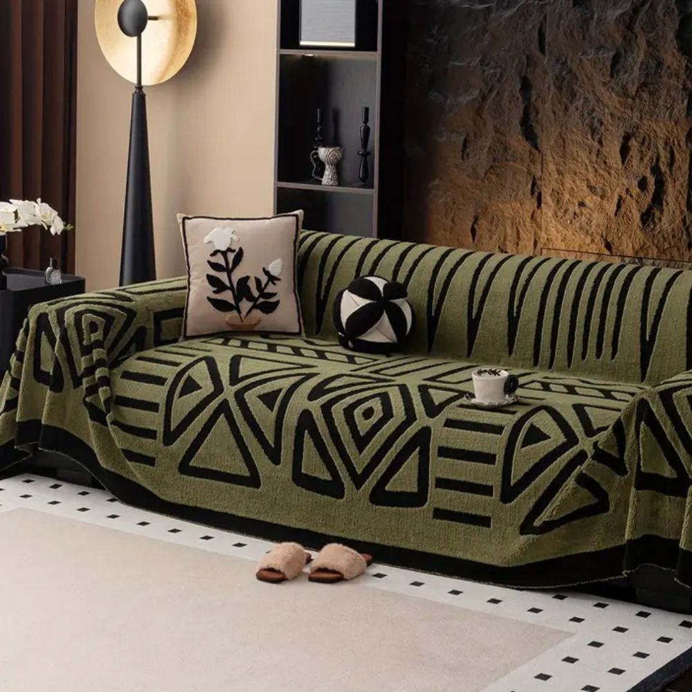 Urban Maze Bankhoes Microfiber Jacquard Patroon Antislip Meubelbescherming voor Zitbank 2-Zits 3-Zits 4-Zits | Sansoti