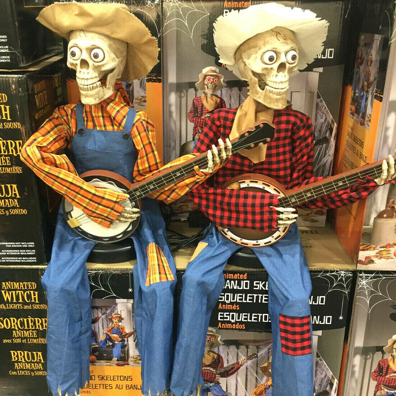 Geanimeerde Skelet Muzikant met Banjo Lichteffecten Geluid Halloween Decoratie Feestdagen Griezelig Spookhuis | Sansoti