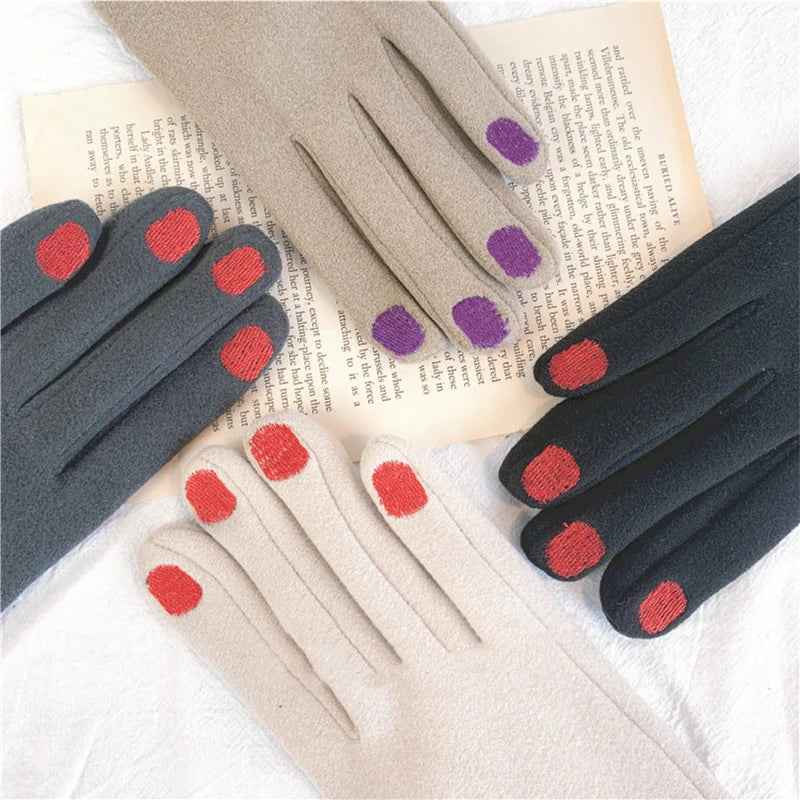 Winter Gloves with Touchscreen Function and Nail Polish Design, Fleece-Lined Warm Women's Gloves | Sansoti