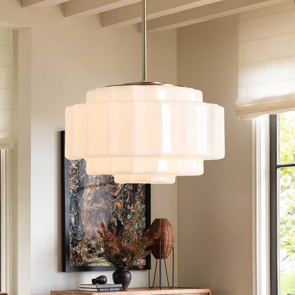 Gelaagde Opaalglas Hanglamp met Antiek Messing Antieke Nostalgische Vintage Verlichting Eetkamer Keukeneiland Entree | Sansoti