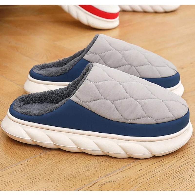 Pantoufles imperméables pour hommes, doublées, chaussures d'hiver antidérapantes, chaussons d'intérieur chauds et confortables | Sansoti