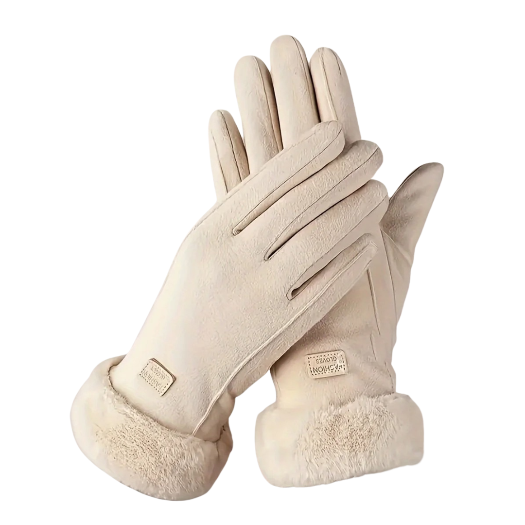 Touchscreen-Handschuhe für Damen mit Plüschfutter, beige, warm für den Winter, Smartphone-Bedienung, winddicht und für Outdoor-Aktivitäten geeignet | Sansoti