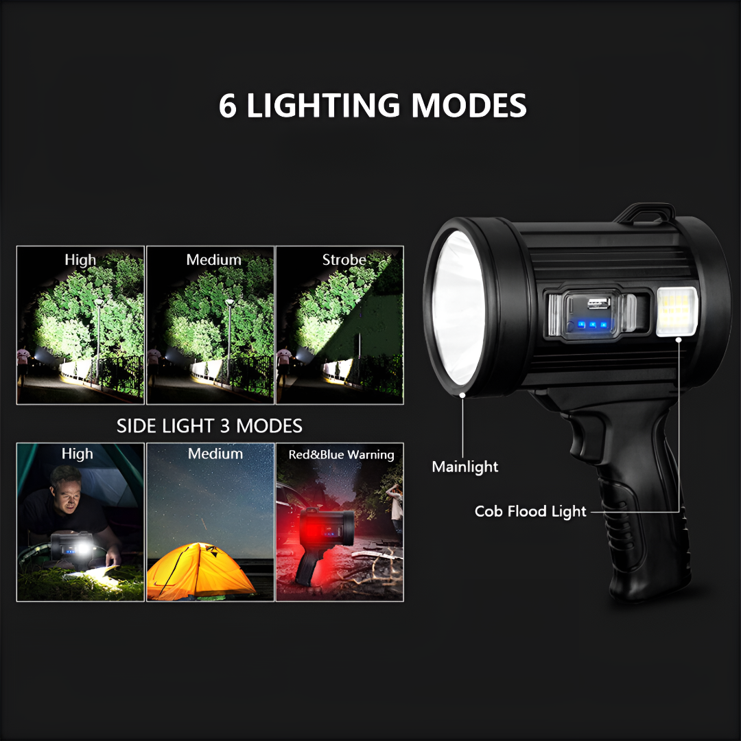 Linterna LED recargable de 100000 lúmenes, colores ajustables e impermeable, profesional para acampada al aire libre | Sansoti