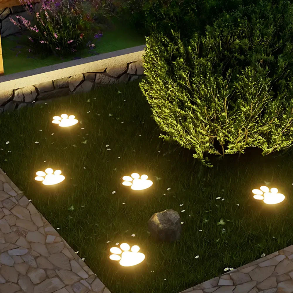 Solar Garden Lighting Paw Print Shaped LED Warm White Decorative Path Light for Outdoor | Sansoti