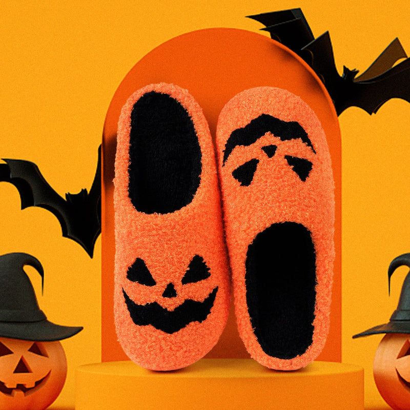 Halloween-Hausschuhe mit Kürbis- oder Geistermotiv, rutschfester Sohle, warmem Plüsch, bequem, unisex, Größe 37-44 | Sansoti
