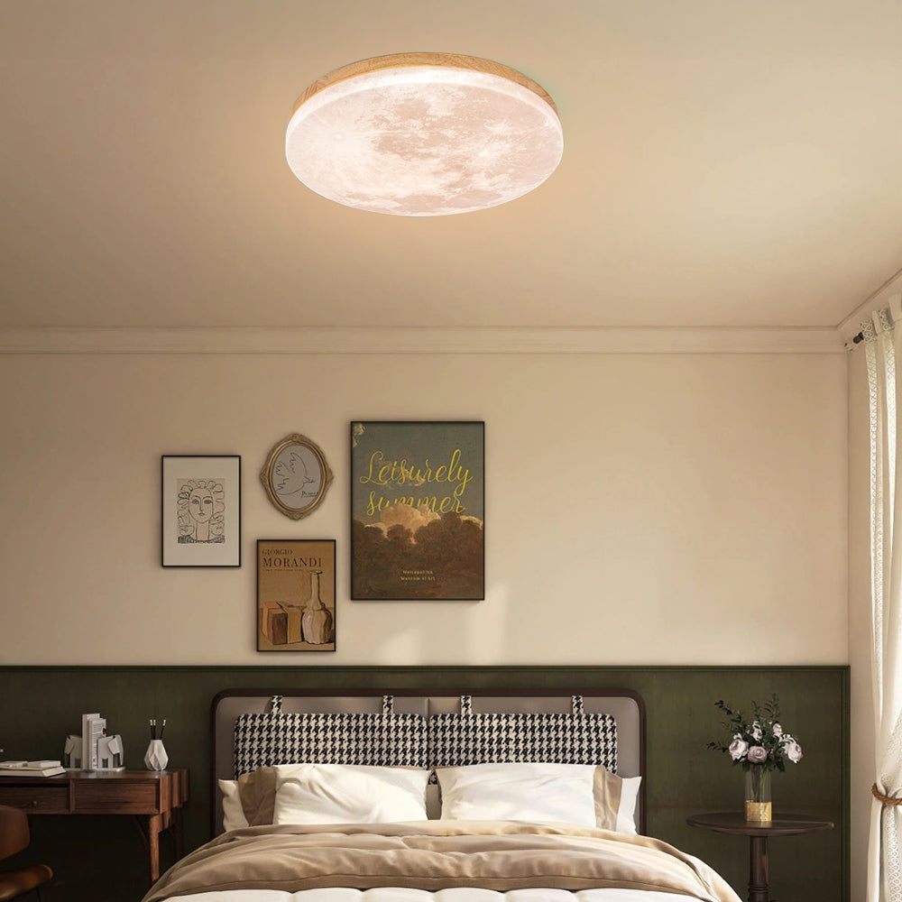 LED-Deckenleuchte Mond-Design Holz Acryl Rund 26-48cm Schlafzimmer Wohnzimmer Deckenlampe Mondlampe LED Beleuchtung Modernes Interieur | Restfield