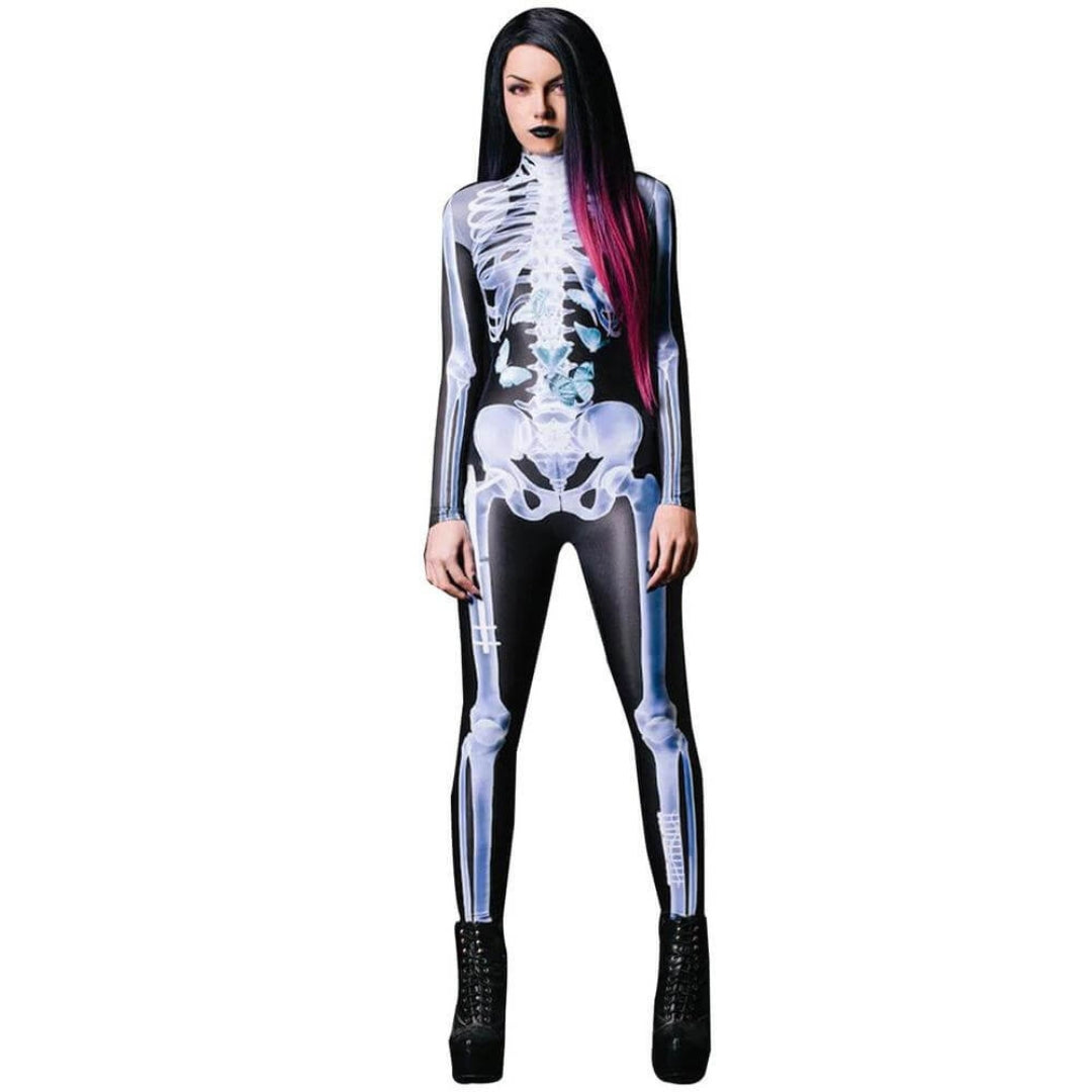 Skeleton Bodysuit with 3D Print for Halloween Cosplay Parties Stretch Black White Costume Carnival Dress-Up Outfit | Sansoti