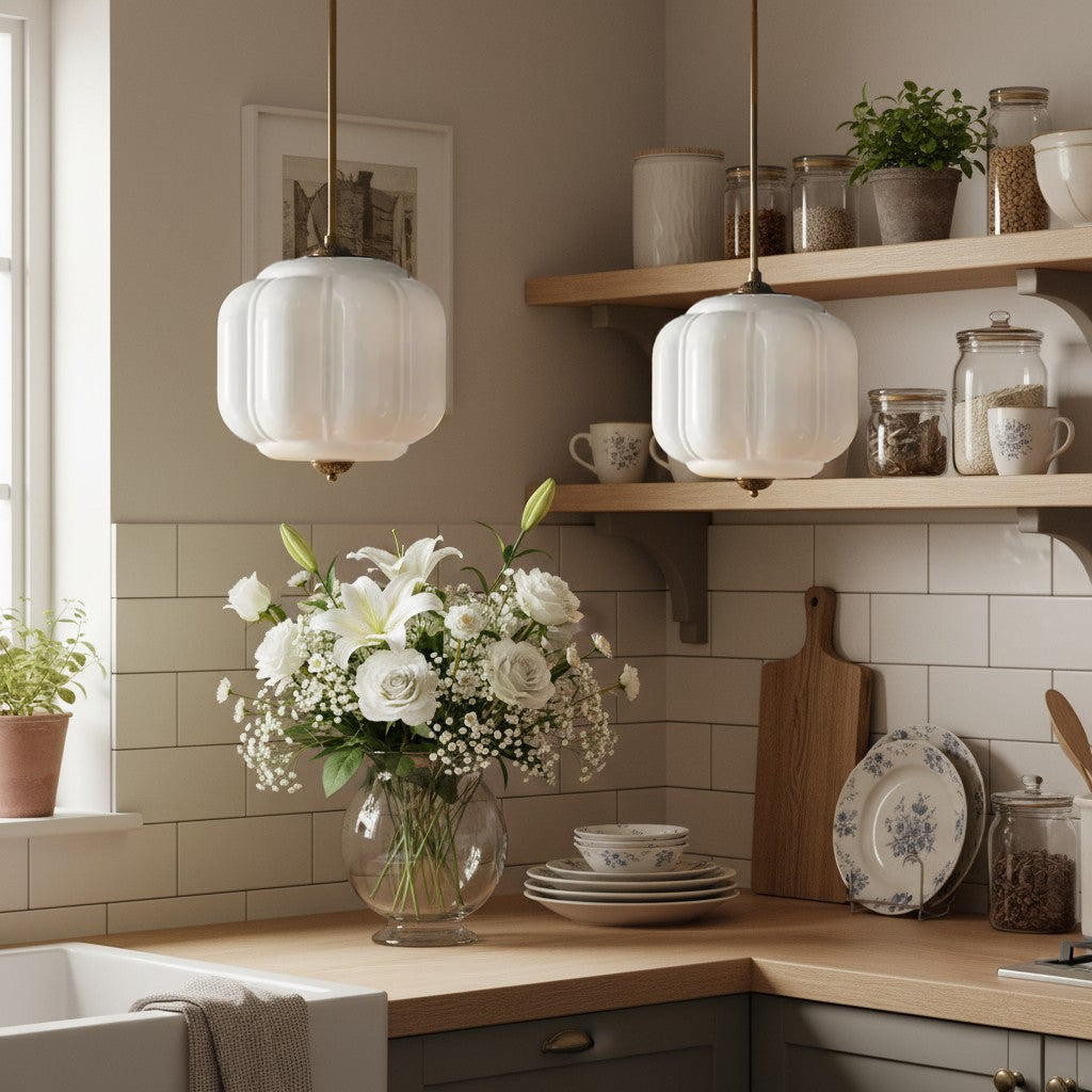 Vintage Melkglas Hanglamp met Messing Armatuur – Klassiek Retro Design voor Eetkamer, Hal & Leeshoek | Sansoti