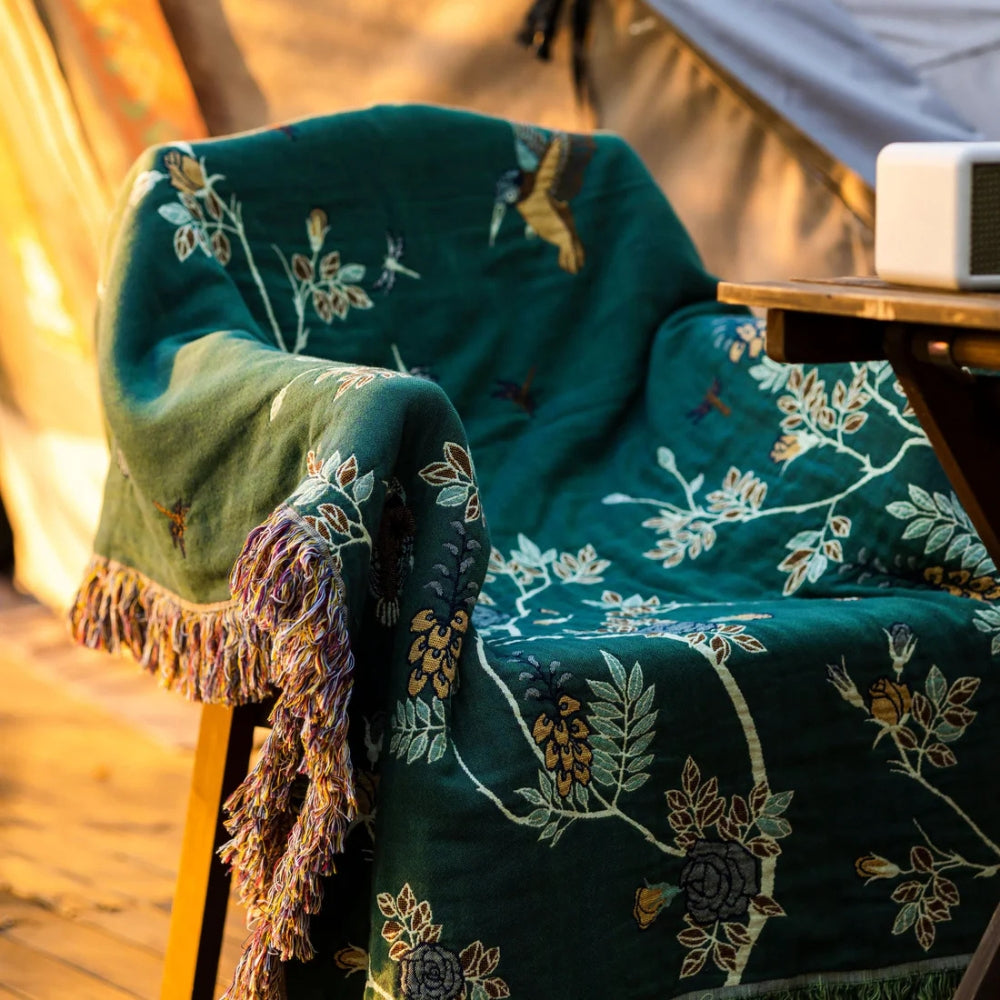 Meerlaagse Gazen Katoenen Plaid met Kwasten en Jacquardpatroon voor Bed en Bank | Sansoti