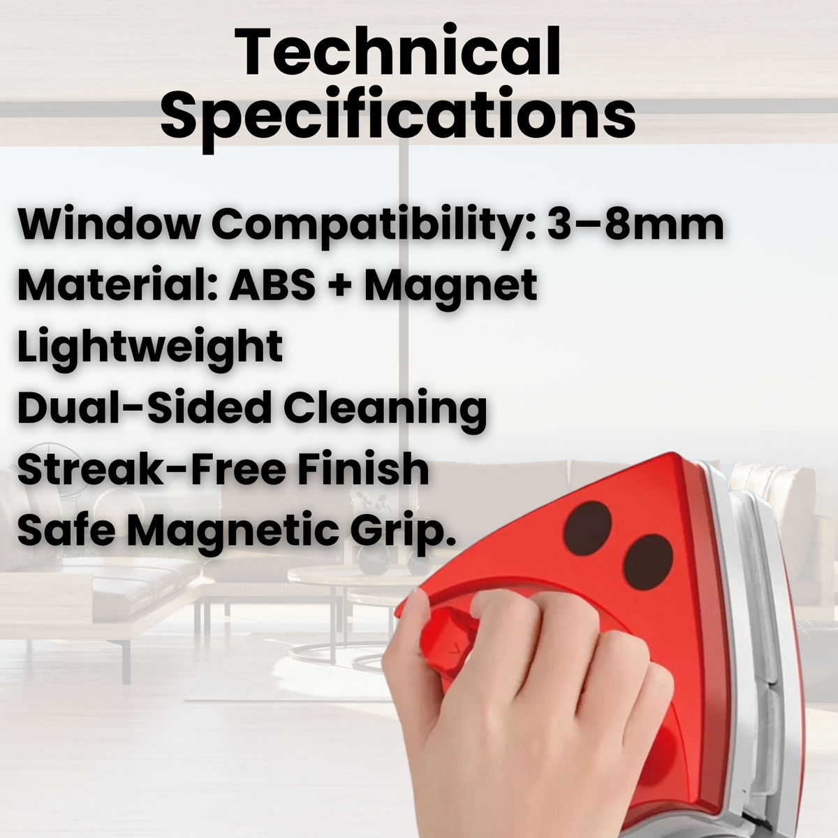 Magnetic Window Cleaner, Double-Sided, Clean Both Sides at Once, Safely Clean High Windows Without a Ladder, Home Use | Sansoti