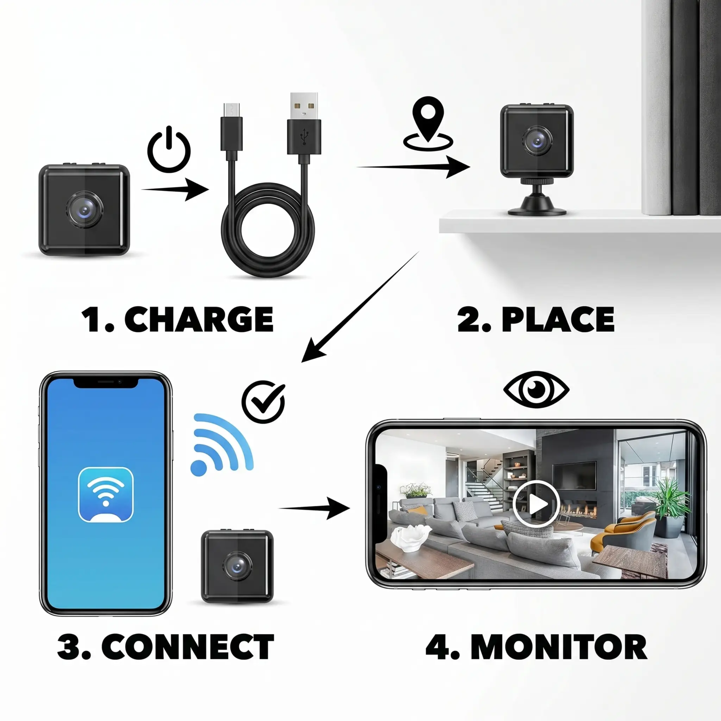 Draadloze WiFi Beveiligingscamera 1080P – Weerbestendig, App-Bestuurd, Binnen & Buiten Bewaking, Bewegingsdetectie, Nachtzicht | Sansoti