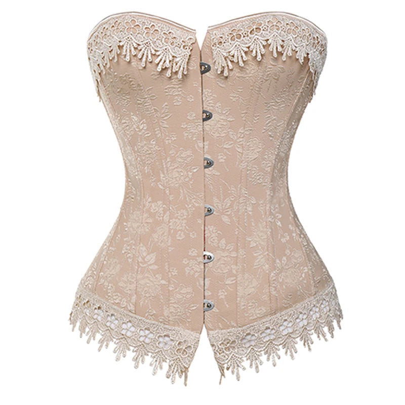 Gothic-Korsett mit Schnürung am Rücken in Beige bis Größe 6XL, verstellbare Burlesque-Lingerie im Vintage-Stil für Damen | Sansoti