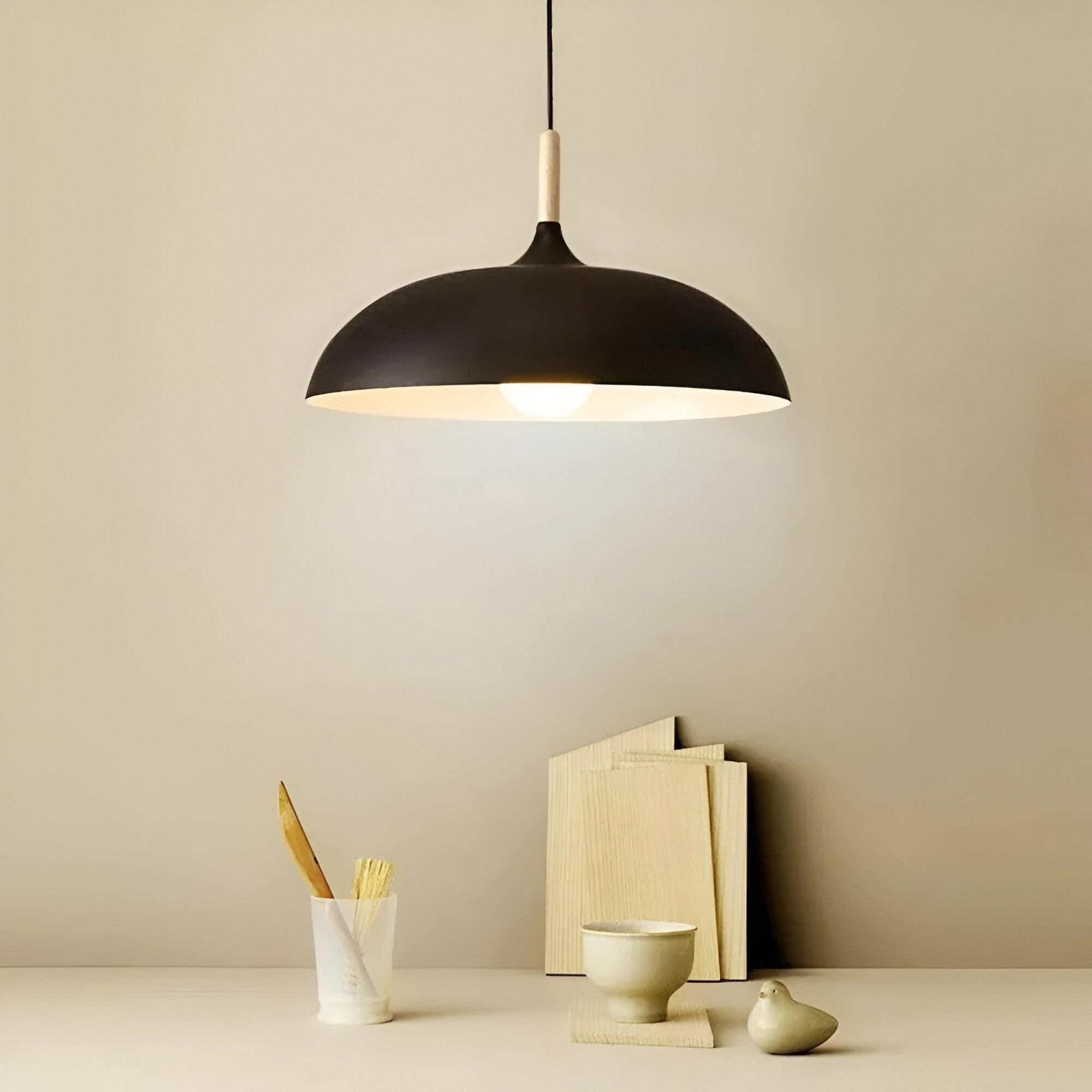 Suspension Bois Fer Scandinave Japandi Ronde E27 Ø35 Ø60 Salle à Manger Cuisine | Restfield