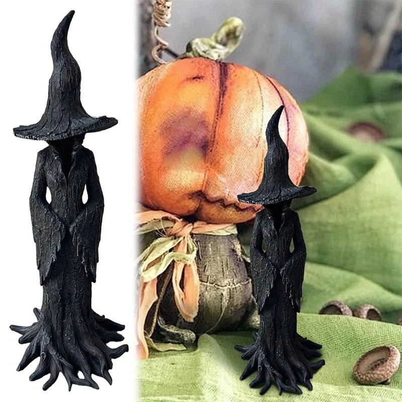 Gothic Witch Resin Sculpture - Mystical Wizard Figure Dark Fantasy Decoration for Living Room Office | Sansoti
