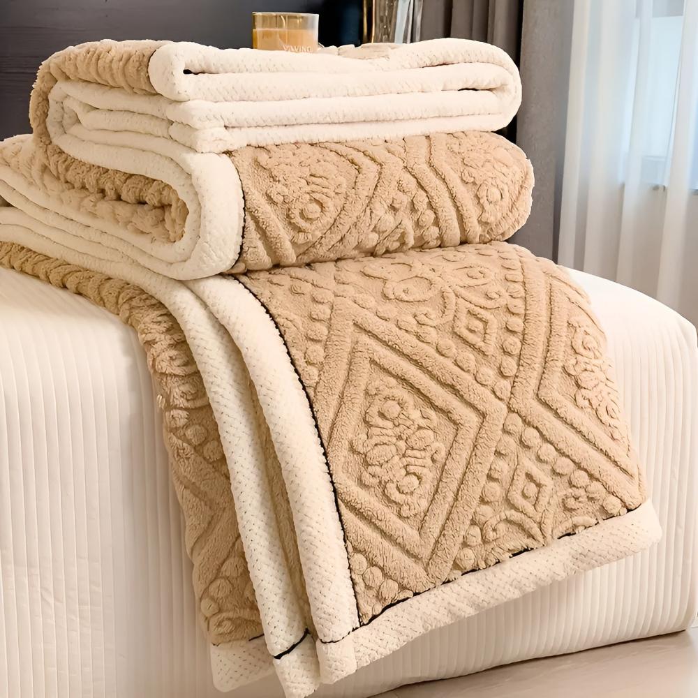 Double-Sided Sherpa Throw with Mandala Pattern 120-230cm Embroidered Design Blanket Bedroom Living Room | Sansoti